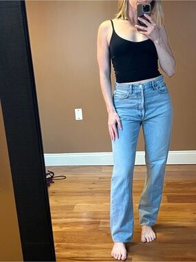 Agolde Light Blue High-Rise Straight Leg Jeans